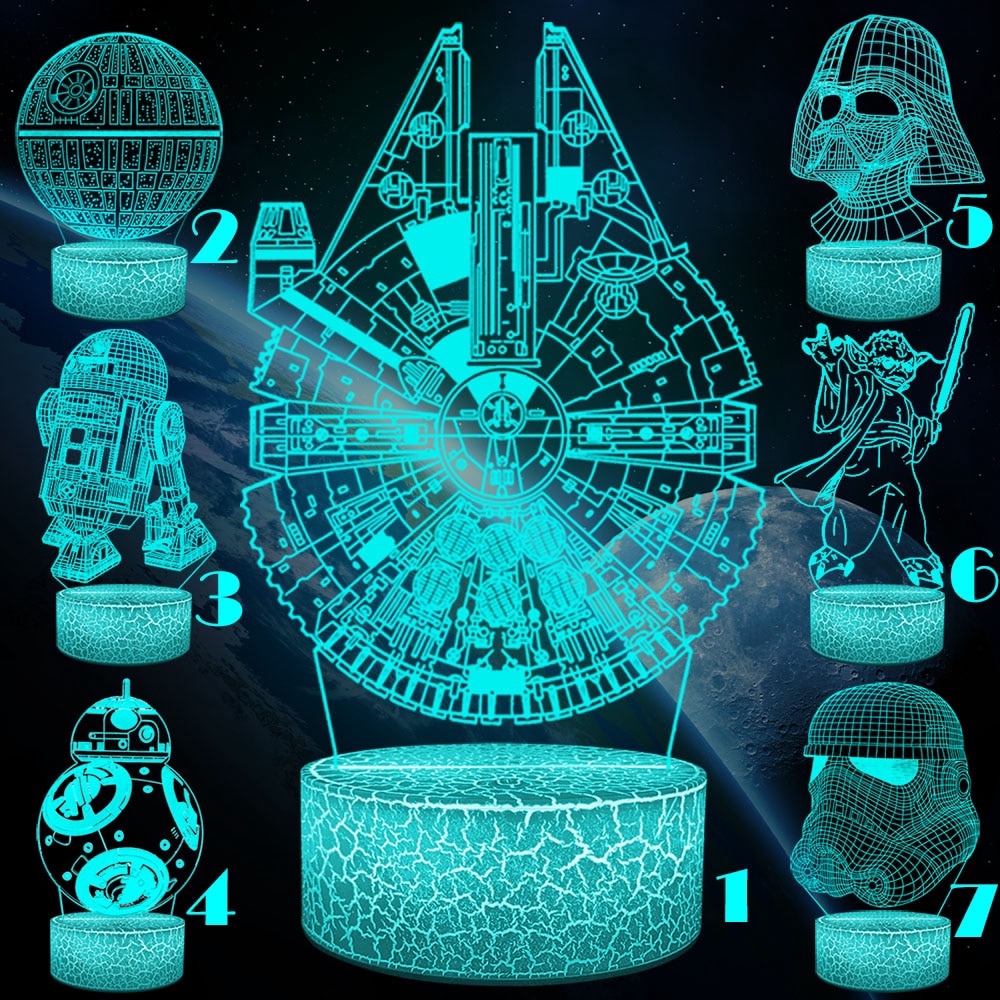Star War Yoda 三维 USB Night Light Creative Illusion Visual โคมไฟ Led ตกแต่งห้องนอนสีเปลี่ยนได้