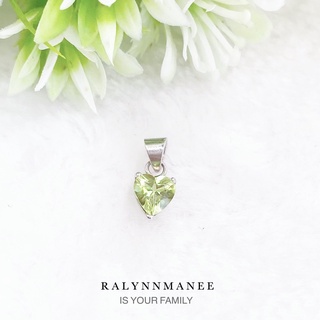 O6448 จี้พลอยเพอริดอทแท้ ( Peridot ) ตัวเรือนเงินแท้ 925 ชุบทองคำขาว