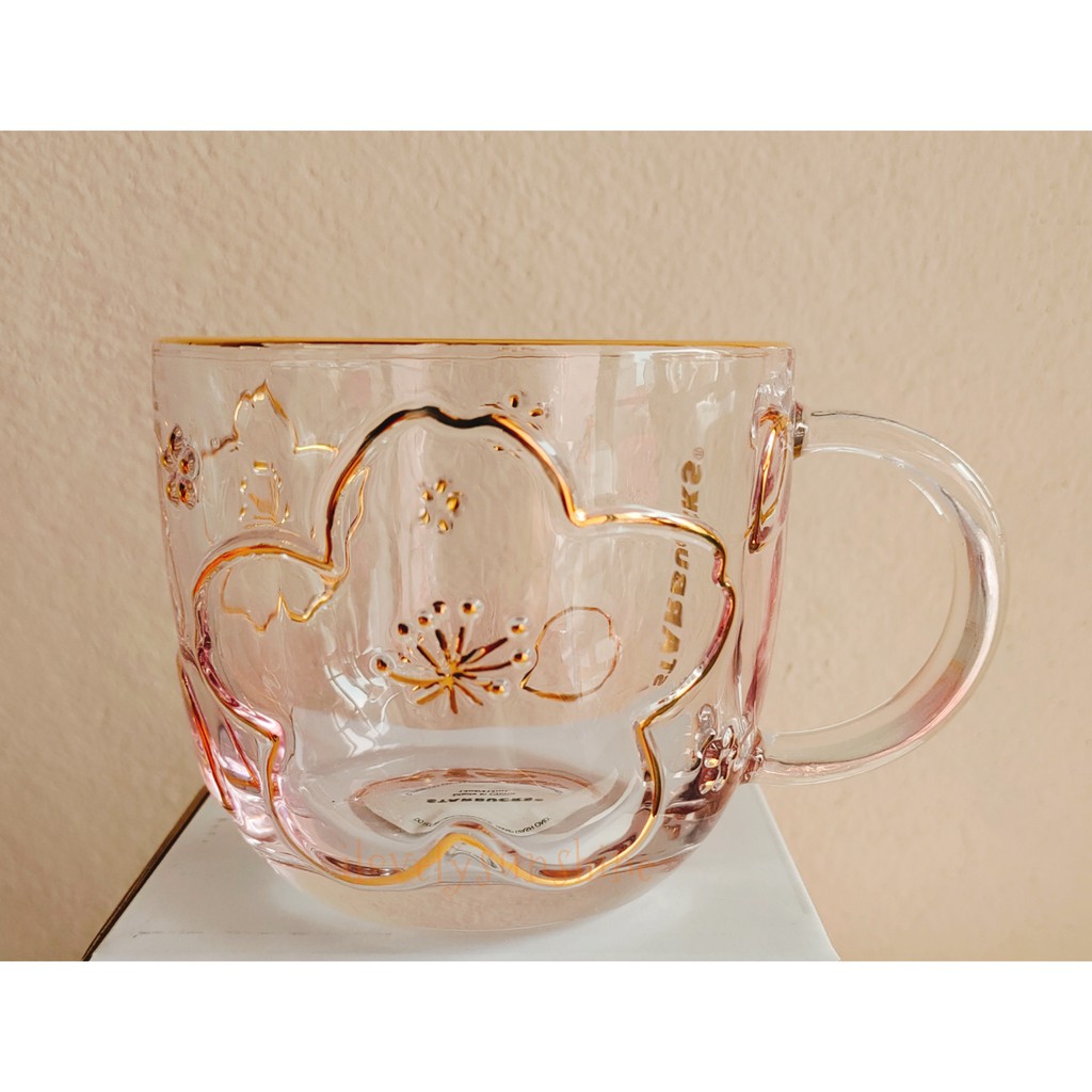 Starbucks แก้วใสลายซากุระ 414 ml. ของแท้ *ไม่มีไม้คน*