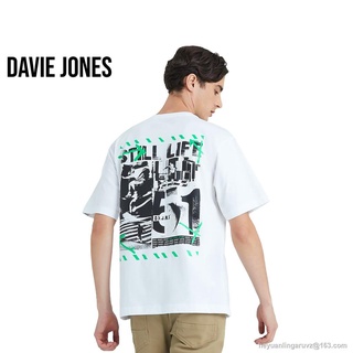 GP DAVIE JONES เสื้อยืดโอเวอร์ไซส์ พิมพ์ลาย สีขาว Graphic Print Oversized T-Shirt in white TB0223WH S M L