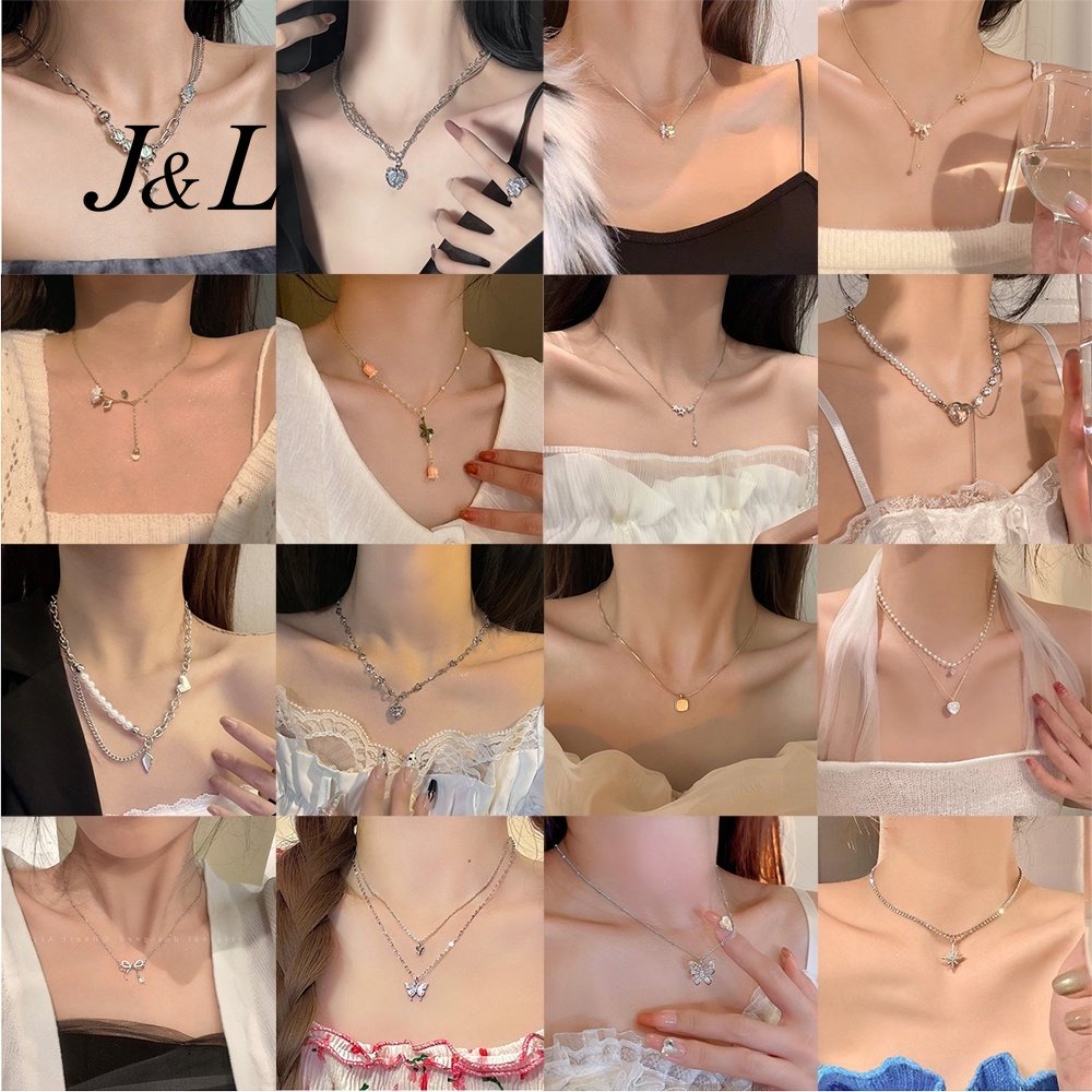 เครื่องประดับ สร้อยคอ จี้ผีเสื้อ ประดับไข่มุกเทียม เพทาย ดาว หัวใจ โลหะผสม แฟชั่นสําหรับผู้หญิง