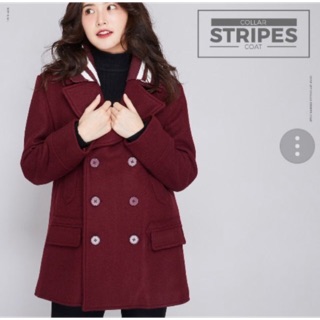 Coat over รุ่น 437 Collar stripes coat สีแดงเลือดหมู