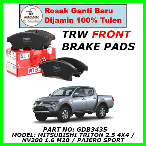 ผ้าเบรคหน้า Mitsubishi Triton 2.5 / NV200 1.6 M20 TRW ( GDB3435 )