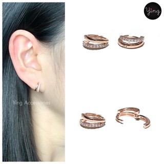 ต่างหูเพชรห่วงเล็กสี Pink Gold สไตล์ห่วงคู่ ขนาด 8 mm