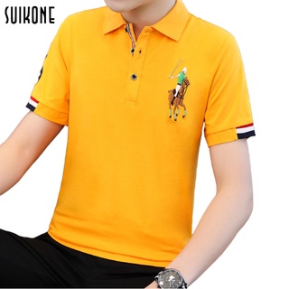 Suikone 2022 เสื้อโปโลผู้ชายฤดูร้อนใหม่ผ้าฝ้ายปกแฟชั่นลำลองสีทึบพิมพ์เสื้อยืดแขนสั้น