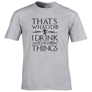 ย้อนยุคเสื้อยืดผ้าฝ้ายพิมพ์ลาย I Drink And I Know Things Game Of Thrones สีเทา MSFaS-5XL