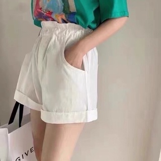 กางเกงขาสั้นเอวยืดผ้าคอตตอนผสม BANDED WAIST FOLDING SHORTS