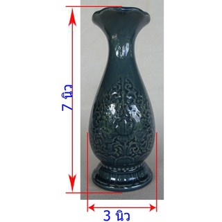แจกัน size M เซรามิก สูง7นิ้ว ลายไทย สีน้ำเงิน โอทอปลำปาง ot…