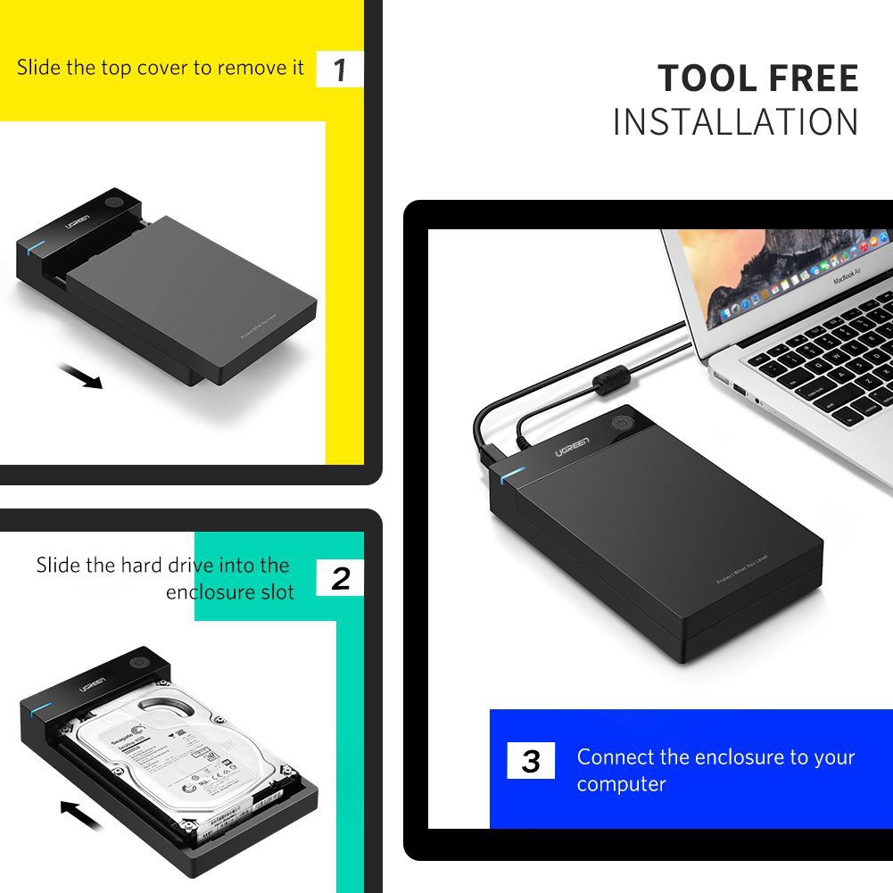 UGREEN รุ่น 50423 กล่องใส่ฮาร์ดดิส External Hard Drive 3.5" USB 3.0 to SATA BOX Hard Disk Case ใช้กับ Com