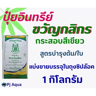 ปุ๋ยอินทรีย์ "ขวัญกสิกร" สูตรบำรุงต้น/ใบ (กระสอบสีเขียว) ปุ๋ยออร์แกนิค แบ่งขาย บรรจุในถุงซิปล็อค 1 กิโลกรัม