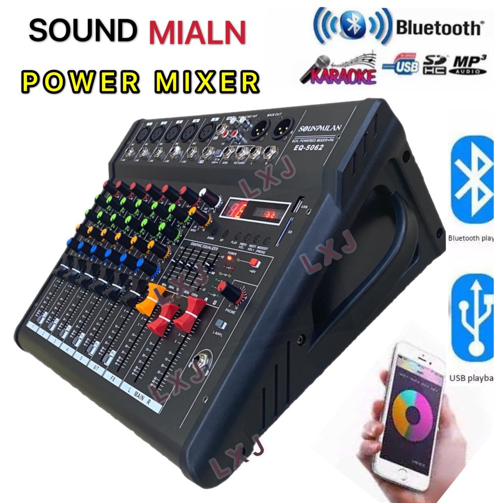 SOUND MIALN POWER MIXER รุ่น EQ-5062 เพาเวอร์มิกซ์ ขยายเสียง 700วัตต์ 6/7CH BLUETOOTH USB/SD CARD EFFECT รุ่น EQ-5062