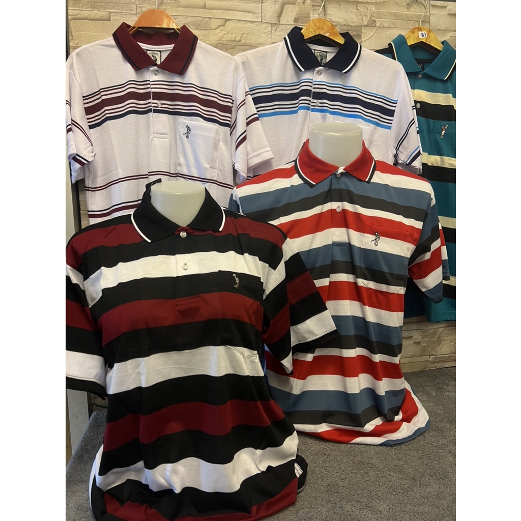 เสื้อโปโลแขนสั้นลายทางสไตล์วินเทจ เสื้อลายทางคอปก 90s สินค้าพร้อมจัดส่ง