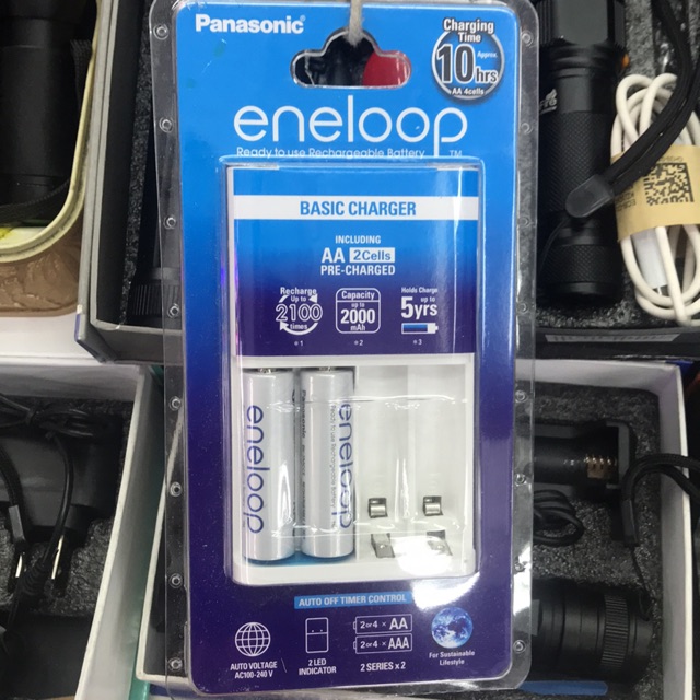 เครื่องชาร์จถ่าน Eneloop พร้อมถ่าน Eneloop AA 2 ก้อน ชาร์จได้ 2100 รอบ ของแท้