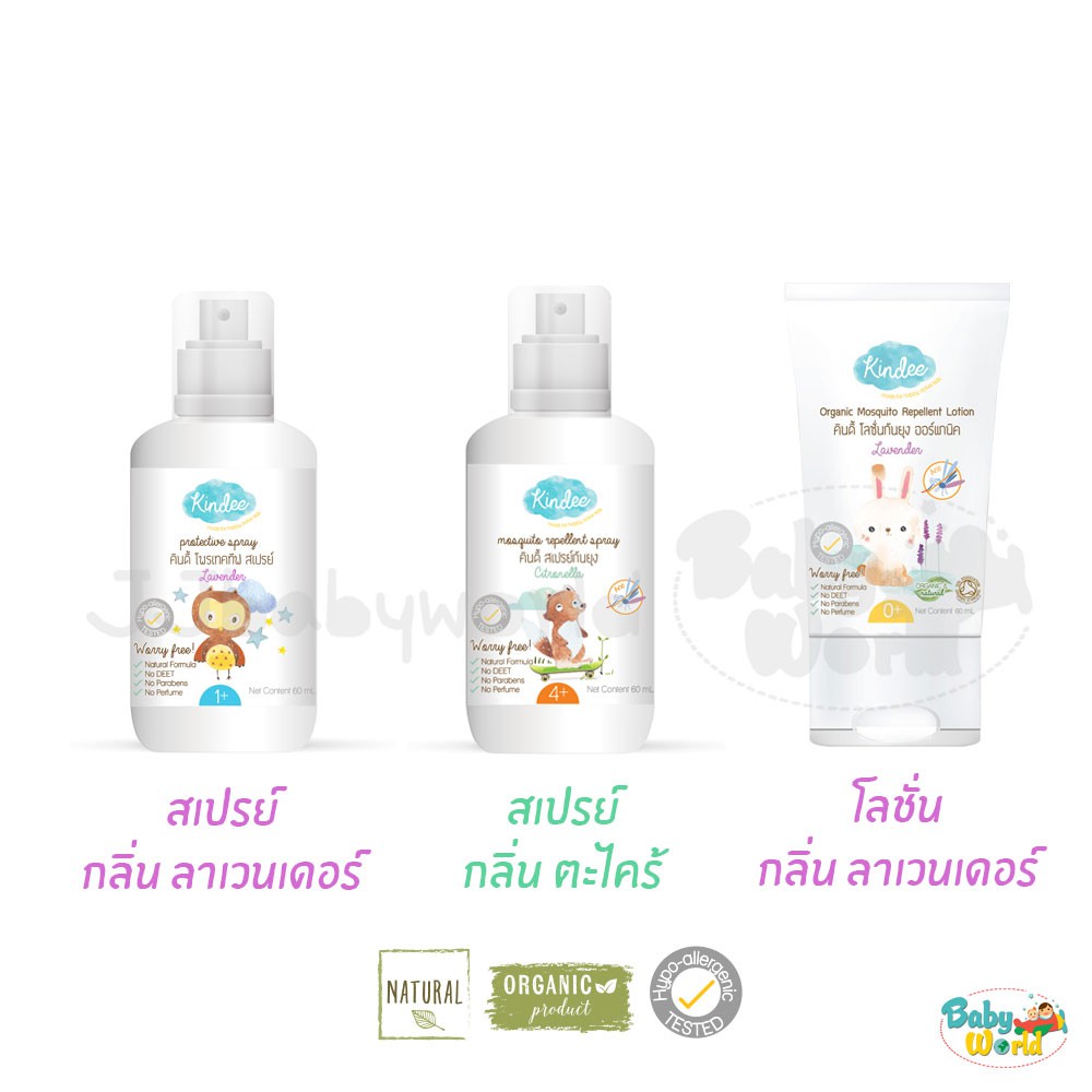 สเปรย์ กันยุง Kindee Kiddee 15,60,80 มล.ออแกนิค