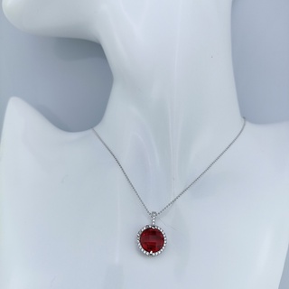 Silver thai 925 sterling silver circle red necklaceสร้อยคอเงินแท้925หลายวงกลมแบบนู้นสีแดงเพรชcz