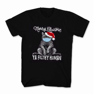 เสื้อยืด พิมพ์ลาย Merry Christmas Ya Filthy Human มาส์กหน้า รูปแมวตลก สําหรับผู้ชาย เสื้อยืด คอกลม แฟชั่นฤดูร้อน ไซซ์ S-