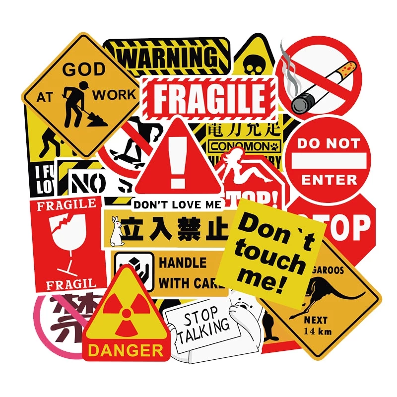 ติกเกอร์คำเตือนต่างๆ สำหรับติดตกแต่ง Warning JAPAN logo sticker จูราสสิค พาร์ค Jurassic Park 50pcs