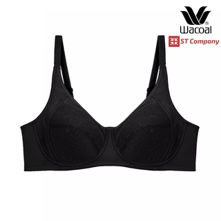 Wacoal Basic Bra บราไม่มีโครง สีดำ (Black) รุ่น WB9M19 Wireless Bra เต็มคัพ เก็บทรง 2 ตะขอ ฟองบาง วาโก้ บรา บราไร้โครง