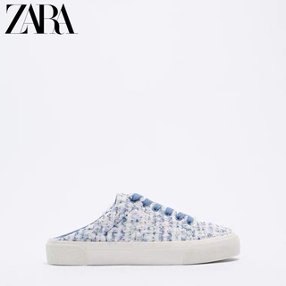 Zara รองเท้าผ้าใบมุลเลอร์ พื้นนิ่ม ไม่มีส้น สีฟ้า สําหรับผู้หญิง