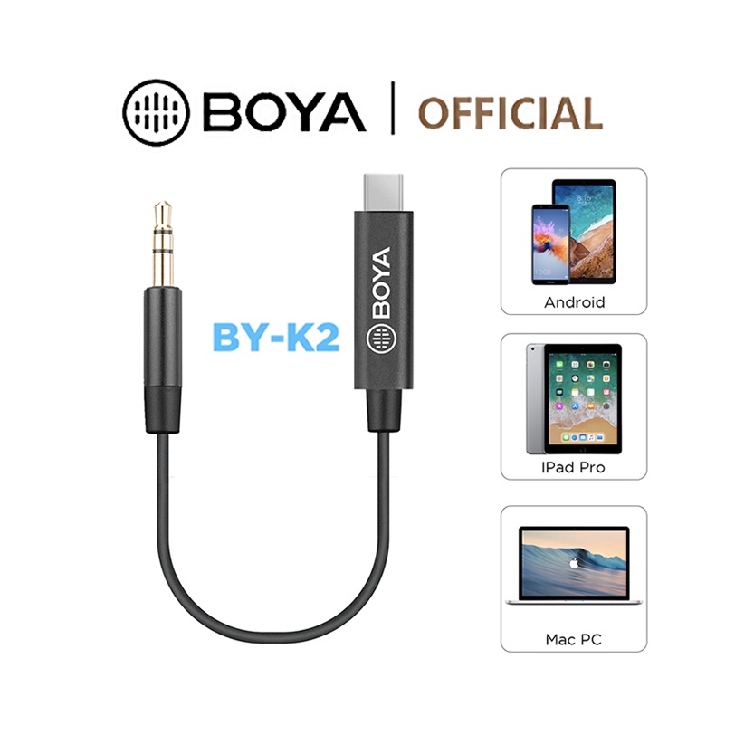BOYA BY-K2 3.5 มม. TRS (ตัวผู้) เป็น USB Type-C (ตัวเมีย) สําหรับโทรศัพท์ Androi