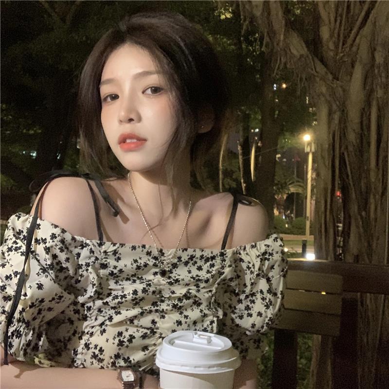 ใหม่ 2021 เสื้อโค้ทแขนสั้นผ้าชีฟองลายดอกไม้สไตล์เกาหลีสําหรับผู้หญิง
