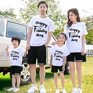 ชุดเสื้อยืด คอกลม แขนสั้น พิมพ์ลาย Happy Family Day สําหรับครอบครัว พ่อ แม่ และลูก