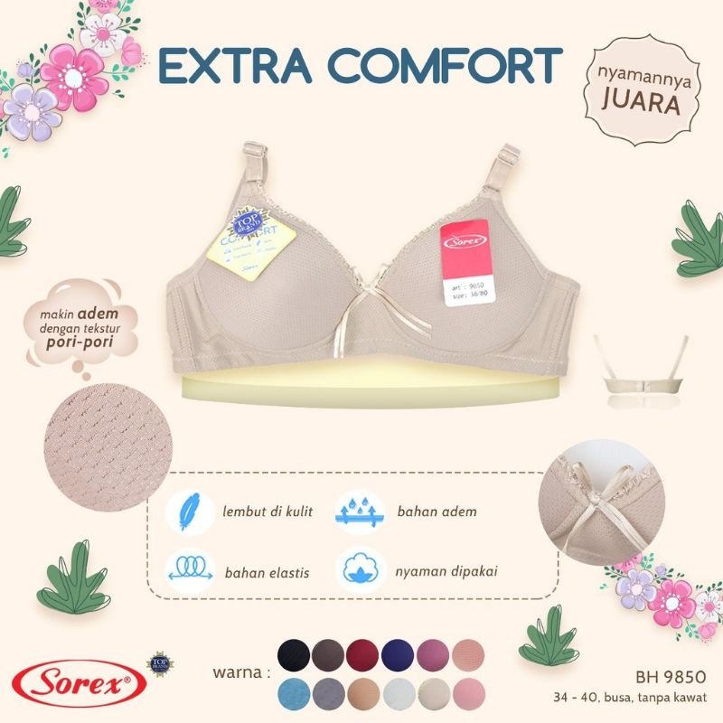 โซเร็กซ์ ใหม่!! Bra Extra Comfort Wireless Foam ถ้วยเทียบเท่า 2 ตะขอ B BH 9850
