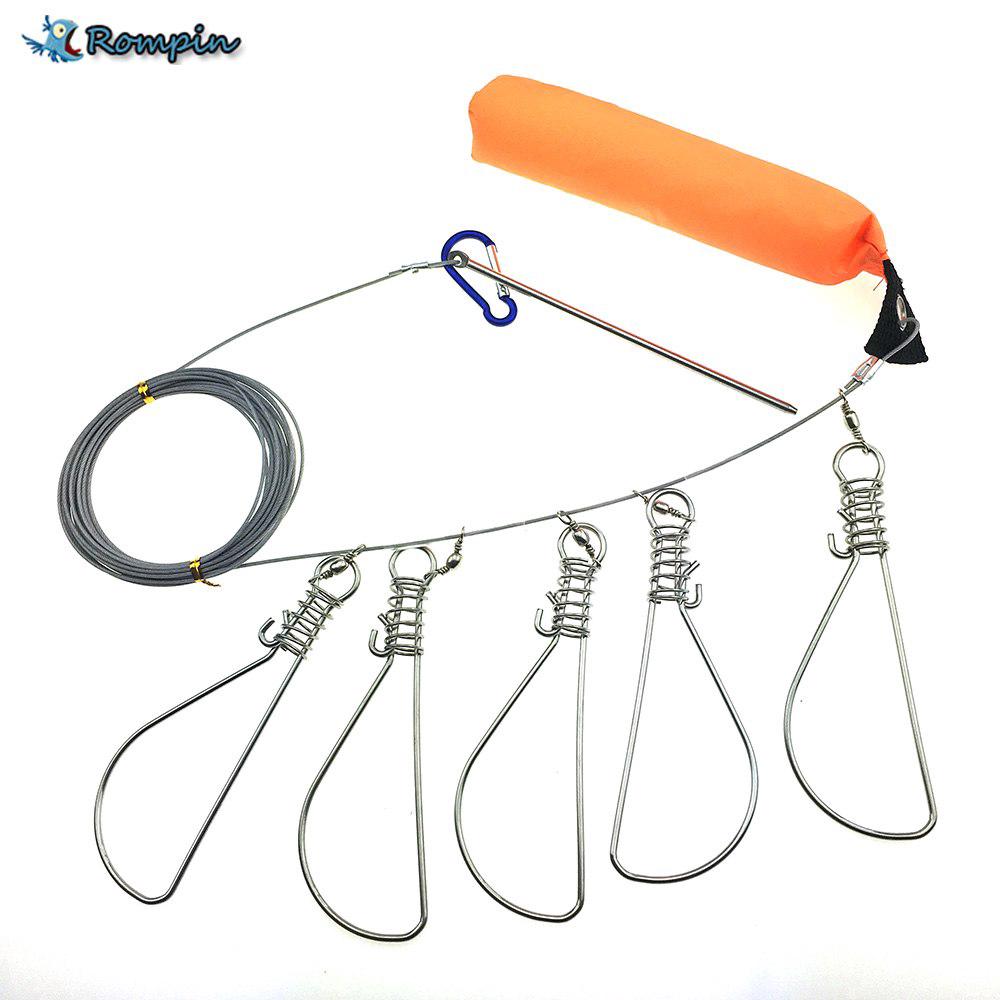 6m Stainless Steel Line 5 Snaps Stainless Steel Ropes Float Fish Stringer Fishing Lock Fishing Rope for Accessories