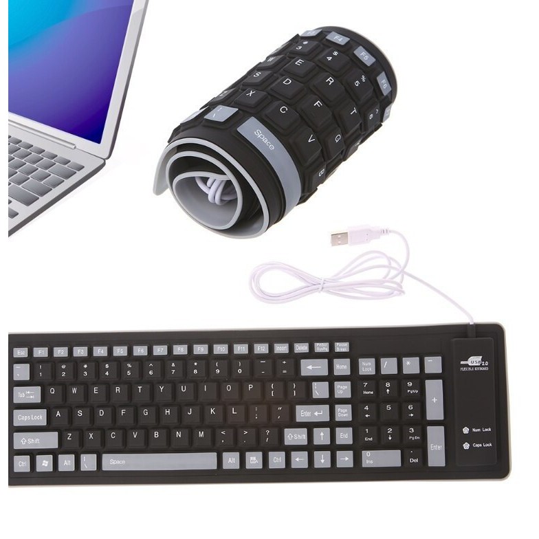 FLEXIBLE Keyboard USB คีย์บอร์ด แบบยาง กันน้ำ ม้วนเก็บได้ มีแป้นพิมพ์ภาษาไทย+อังกฤษ+ตัวเลข สินค้าของแท้100%