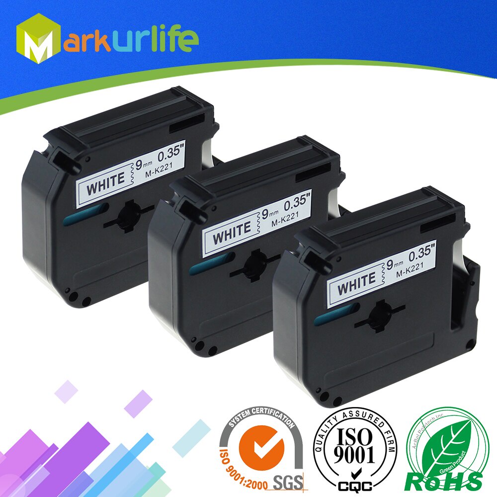 3 PCS/Lot MK221 M-K221 Black on White  Label Compatible for Brother P touch printer PT100 PT65 PT85 
