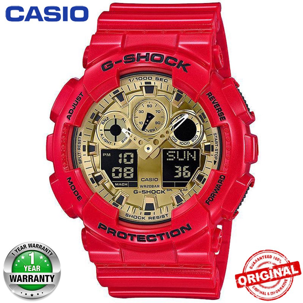 Original Casio G-Shock GA100 Men Watch Sport Watches GA-100VLA-4AJF Red Gold LPqK