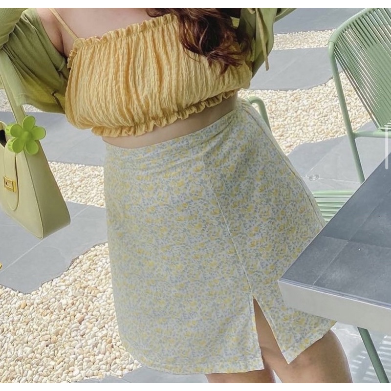 กระโปรงสาวอวบ ลายดอกสีเหลือง plus size :cute เกาหลี มินิมอล กระโปรงคนอ้วน อวบอ้วน xl xxl bigsize ไซส