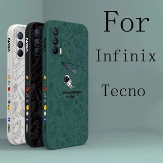Infinix Note 12 Hot 12 Hot 12i Hot 12 Play Hot 12 Play NFC Smart 5 Smart 6 2020 Smart 4 Smart 5 Pro Hot 10i zero X NEO zero X PRO zero X Tecno Spark 6 Go Spark 6 Air Spark 7 pro Spark 5 Air Spark Go 2020 เคสโทรศัพท์ซิลิโคนนักบินอวกาศขอบตรง 90°