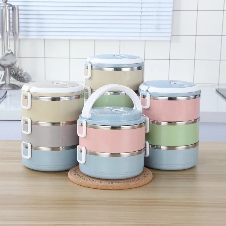 ปิ่นโต ปิ่นโตเก็บอุณหภูมิ ปิ่นโตสแตนแลส ปิ่นโตใส่อาหาร กล่องใส่อาหาร Lunch Box Food 2/3/4 คละสี
