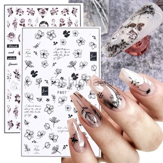สติกเกอร์ติดเล็บ ลายดอกไม้ สีดําเข้ม สําหรับวันวาเลนไทน์ 2022