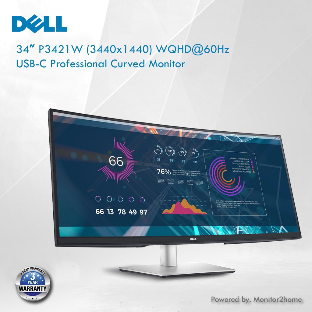 Dell 34 Inch Ultrawide Monitor, WQHD (Wide Quad High Definition), Curved USB-C Monitor (P3421W), 3440 x 1440 at 60Hz, 3800R Curvature, 1.07 Billion Colors, Adjustable, Black (Latest Model)