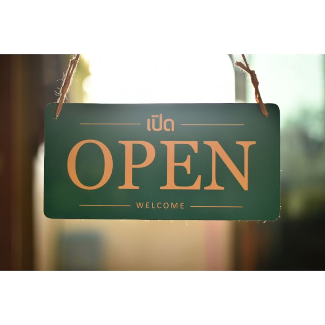 ป้ายหน้าร้าน Open เขียวเข้ม+ทอง เพิ่มข้อความได้ ถูกที่สุด ทนน้ำ แข็งแรง ขนาดใหญ่ ห้อยเชือก