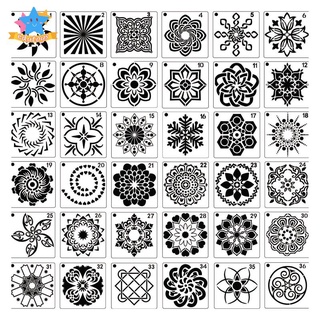 แม่แบบ Mandala Diy 3.6X3.6 นิ้ว 36 แพ็คนํากลับมาใช้ใหม่ได้สําหรับจิตรกรรม