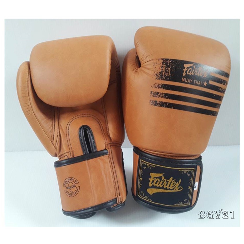 Fairtex Boxing Gloves BGV21 Brown Legacy  8,10.12,14,16 oz.นวมซ้อม แฟร์เเท็กซ์ เมจิคเทป น้ำตาล หนังแท้ ผลิตในประเทศไทย
