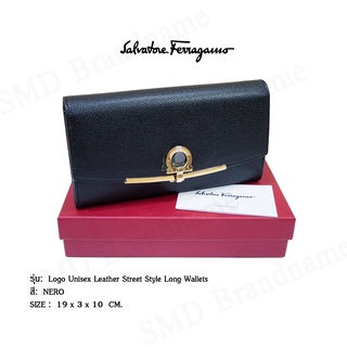 Salvatore Ferragamo กระเป๋าตังค์ใบยาวหนังลาย รุ่น Logo Unisex Leather Street Style Long Wallets Code: 22 D565 0706809