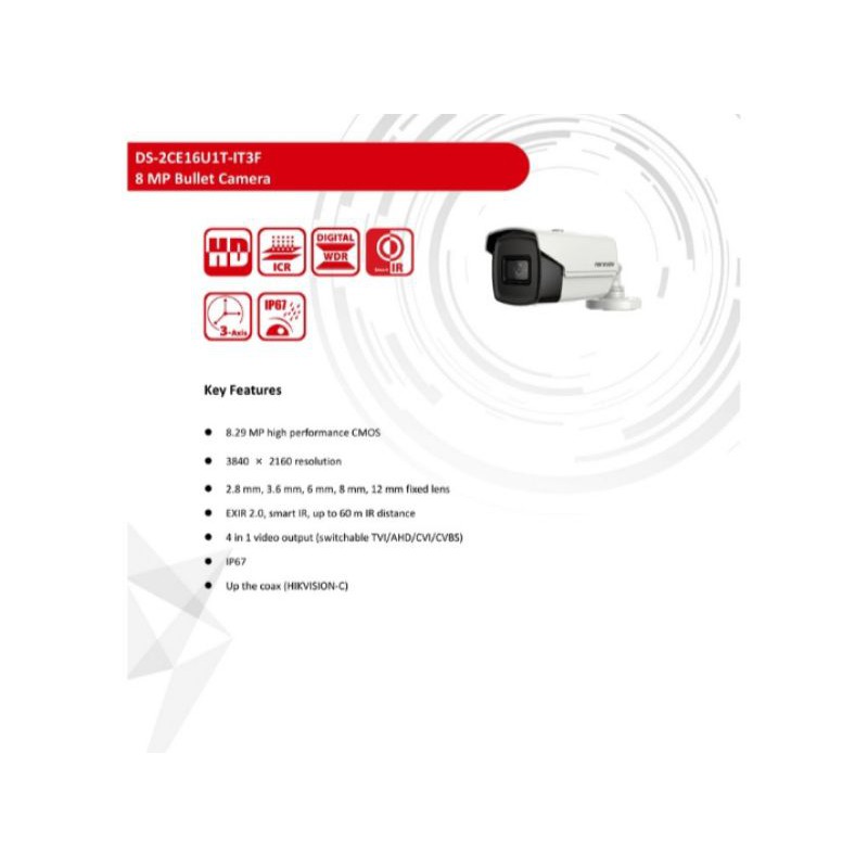 HIKVISION กล้องวงจรปิด DS-2CE16U1T-IT3F (2.8mm) ความละเอียด 8 ล้านพิกเซล