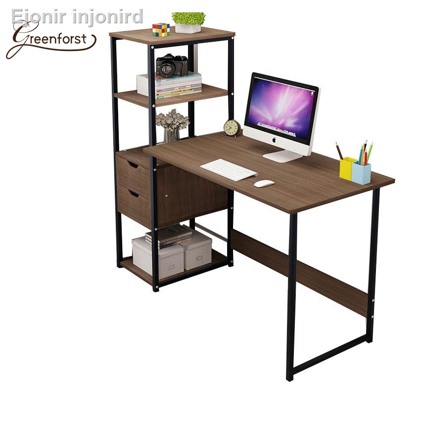 2021 ทันสมัยที่สุด✒☫✟Greenforst โต๊ะทำงาน โต๊ะคอมพิวเตอร์ พร้อมชั้นวางหนังสือด้านข้าง ลิ้นชัก2 ช่อง รุ่น 2171/2194