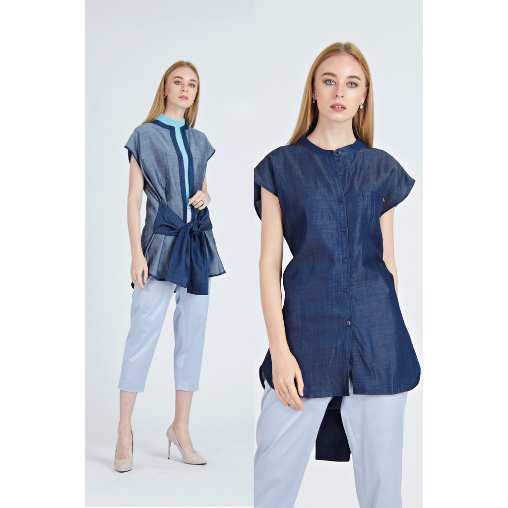 Guy Laroche Revesible Blouse Sleeveless เสื้อกีลาโรช เสื้อไม่มีปก แขนกุด ผ้าคอตตอน ใส่ได้2ด้าน (IT5I