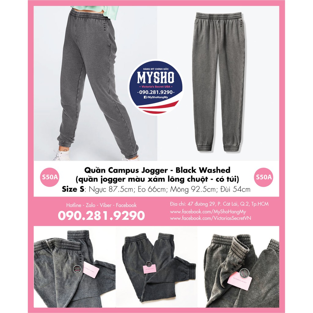 (Size S🌹 50 Mouse Grey Pants, Campus Jogger, with bag - Black Washed - นําเข ้ า Pink, Victoria 'S Secret USA