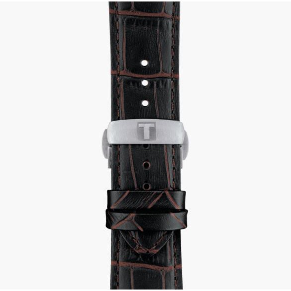Tissot Orologio Uomo Automatico – Cassa 44mm In Acciaio, Quadrante Bianco E Pelle Marrone (Modello T0554271601700)