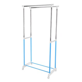 ราวแขวนบาร์คู่ปรับระดับ 81x43x90 ซม. สีฟ้าADJUSTABLE CLOTHES RACK PLIM 2-RAIL 81X43X90CM BLUE