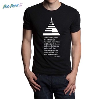 เสื้อยืดคอกลมเนื้อผ้าดี สกรีนลาย " Life is like a piano "