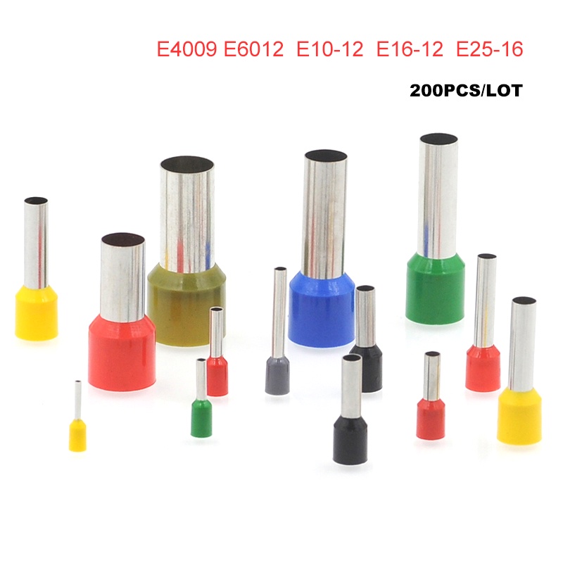 200 ชิ้นหลอด Insutated สายไฟ End Terminals ไฟฟ้า Crimp Terminal สายไฟ E4009 E6012 E10-12 E16-12 E25-16 สายทองเหลือง Ferrules VE 12-4AWG 4-25mm2