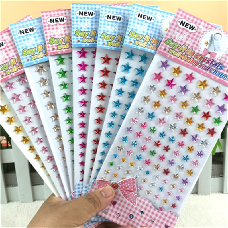 ขนาดที่แตกต่างกัน 10 สีคริสตัลอะคริลิดาวห้าแฉกสติกเกอร์ของเล่นเด็กกาวในตัว พลอยเทียม สติกเกอร์เด็กของเล่นโน๊ตบุ๊คกรอบ แอพพลิเคชั่น ตกแต่งหน้