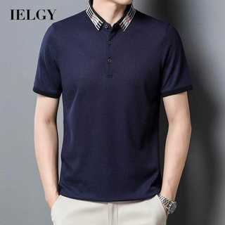 Ielgy เสื้อโปโลแขนสั้น คอปก วาฟเฟิล สไตล์บอททอม สําหรับผู้ชาย